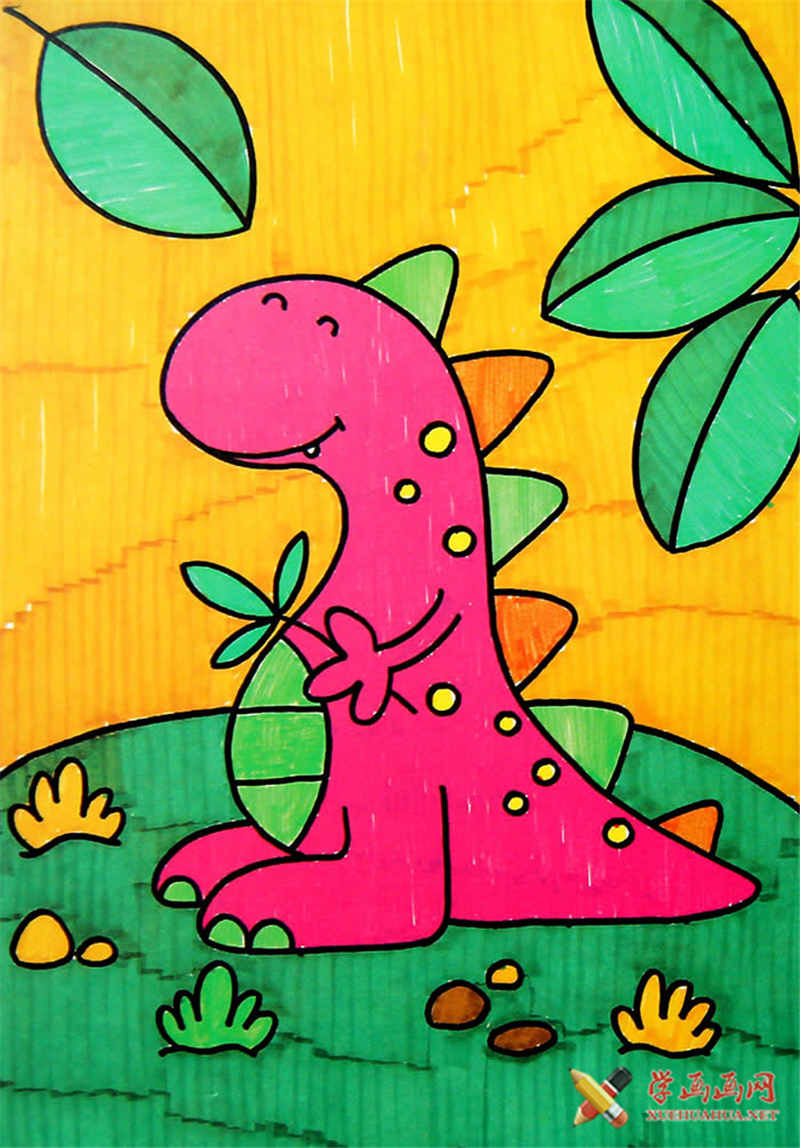 儿童水彩画优秀作品《可爱的恐龙》