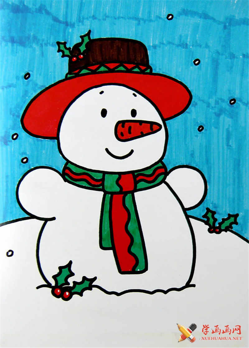 儿童水彩画——圣诞雪人