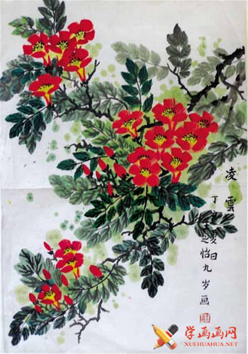 儿童优秀水墨画作品艳丽的石榴花