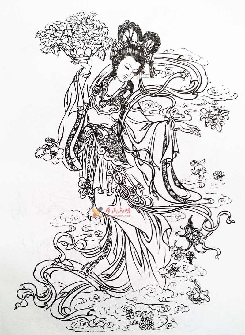 人物白描图片_天女散花