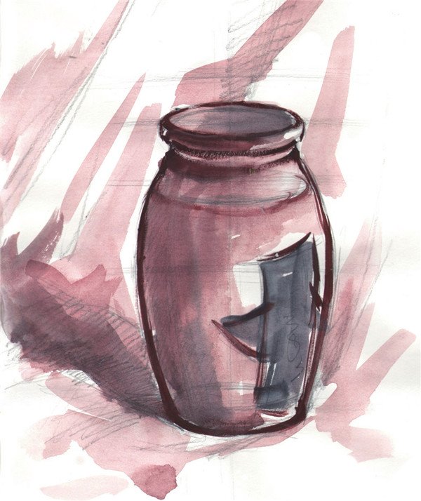 水粉玻璃瓶的绘画步骤二