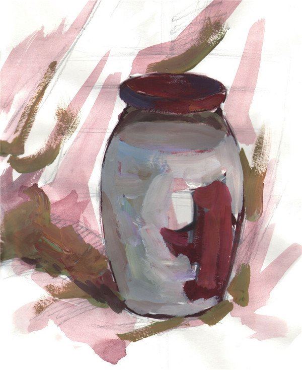 水粉玻璃瓶的绘画步骤三
