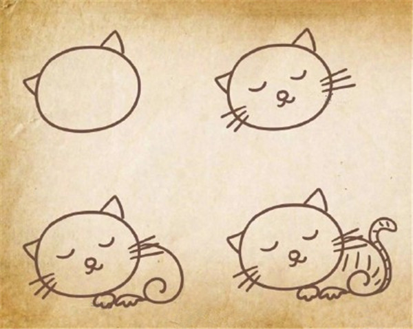 九种形态各异的小猫简笔画教程