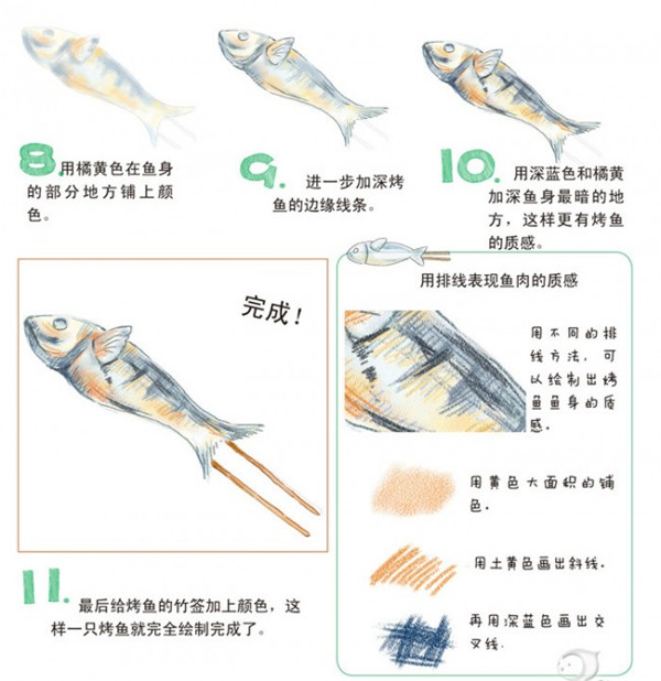 彩铅画入门烤鱼彩铅画的具体步骤图文解析