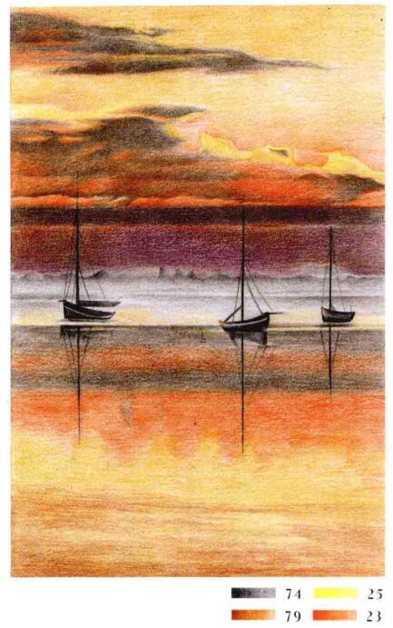 彩铅手绘风景画教程:彩铅画海上日出