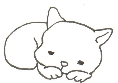 第一步:先画出一只睡着的小猫的大概轮廓线条出来,是趴在地上睡觉的