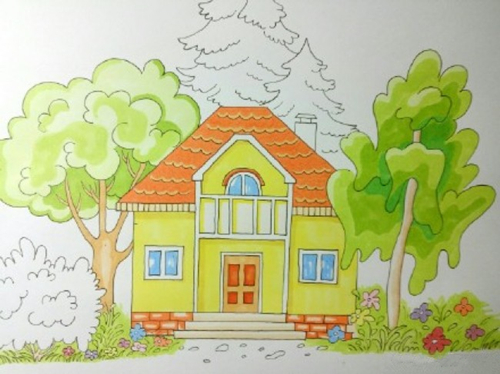 儿童画漂亮的房子步骤图-露西学画画