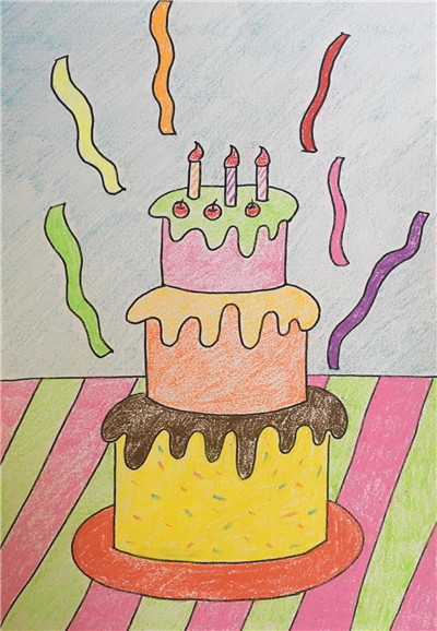 儿童画生日蛋糕范画-露西学画画