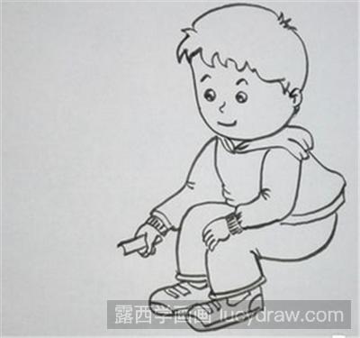 儿童画教程:拿铲子的小男孩