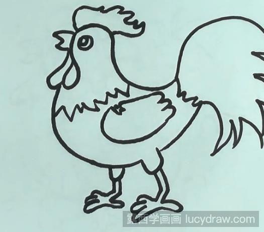 儿童画教程:一只打鸣的大公鸡