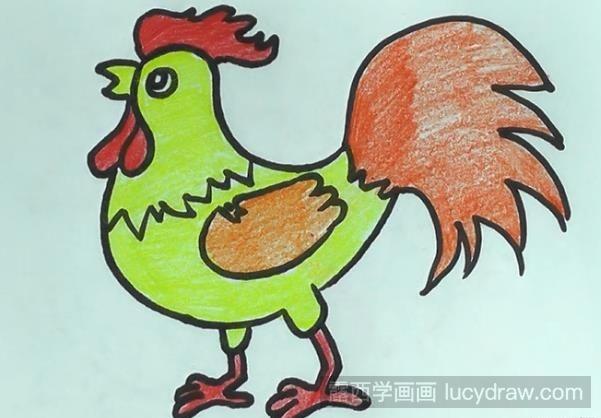 儿童画教程:一只打鸣的大公鸡-露西学画画