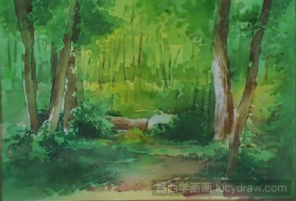 水彩画绿意盎然的森林步骤教程