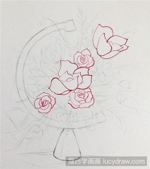 彩铅画教程:一束插花图