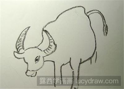 儿童画教程:田间吃草的小牛