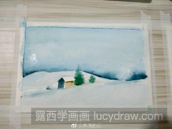 深色画出树枝,颜色不要太深,不然会显得突兀,白色画树上的雪