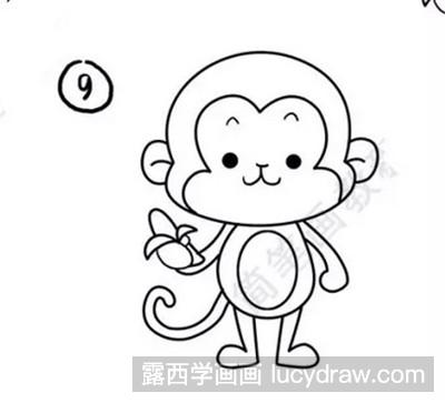 第一步:画猴子头部轮廓     吃香蕉的猴子,认为萌萌哒的有木有?