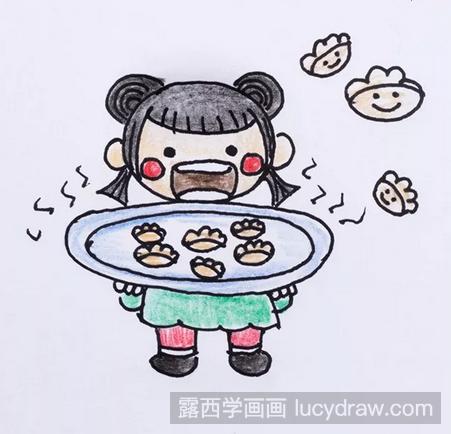 儿童画教程:教你画吃饺子