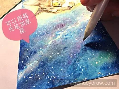 猫与星空水彩画教程