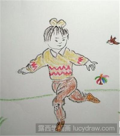 儿童画教程踢毽子的小女孩