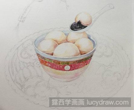 水彩画美食教程:汤圆的画法-露西学画画