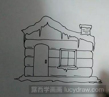 一个烟囱 高清看图   3   画出门窗 高清看图   4   画出木头的拼接面