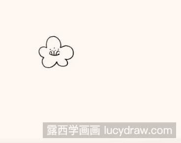 梅花儿童画步骤:   第一步:首先画出一朵像白云形状的梅花.