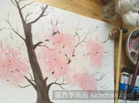 怎么画一棵水彩樱花树