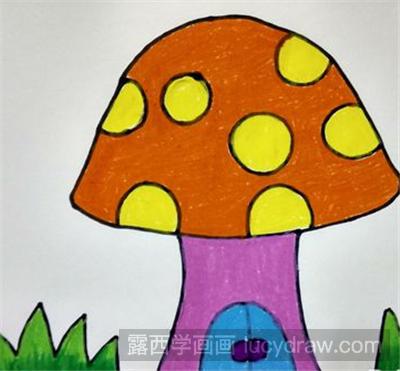 儿童画教程:蘑菇屋的画法