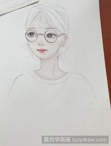 水彩画戴眼镜的小姑娘怎么画