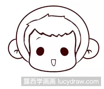 第一步:首先画出小男孩的发型,再画出他的刘海.