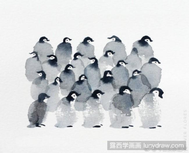 企鹅水彩画图片步骤