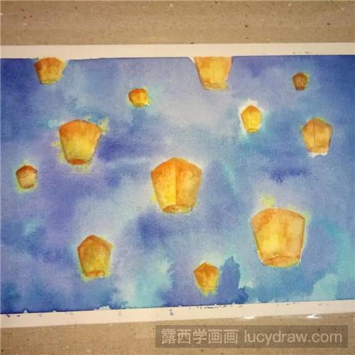 水彩孔明灯画法