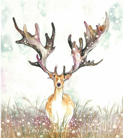 有关鹿的水彩画作品可临摹