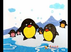 动物油棒画，儿童画小企鹅