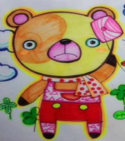 动物油画棒，儿童画两只小熊