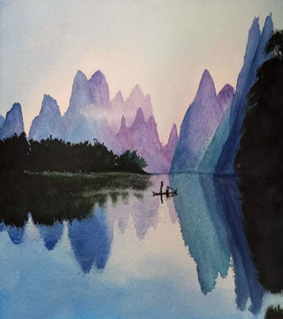 桂林山水的风景怎么画?水彩绘画步骤有哪些?