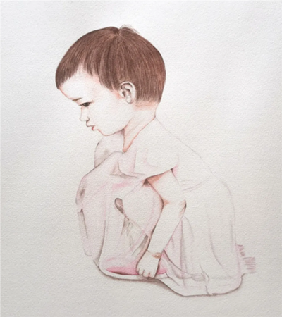 蹲着的小女孩绘画图片