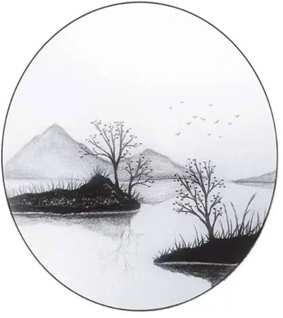 平静的湖面素描怎么画图片