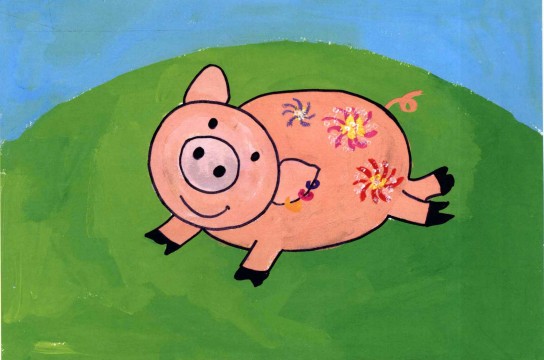 儿童学画画教程-小猪水粉画