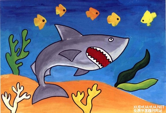 水粉儿童画教程：大鲨鱼的画法