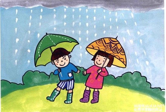 儿童学画画教程:下雨天