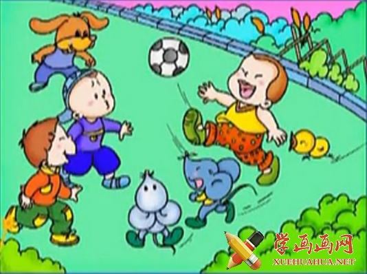 踢足球的小朋友儿童画(1)