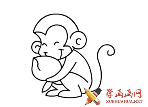儿童简笔画猴子吃桃简笔画教程动画步骤