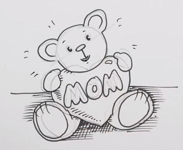 三八妇女节儿童简笔画怎么画之小熊礼物