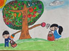 小学生儿童科幻画作品_《水果树》