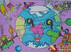 小学生科幻画作品《给地球妈妈洗澡》