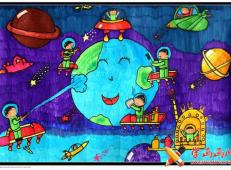 儿童科幻画作品欣赏《爱护地球妈妈》