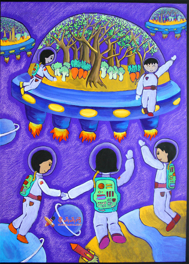 儿童科幻画《太空里的菜园》