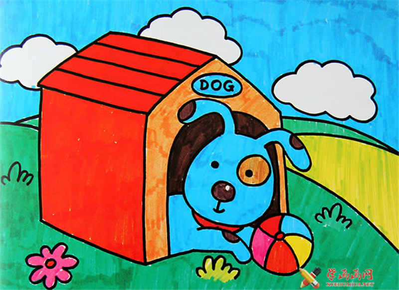 小狗与房子绘画图片图片