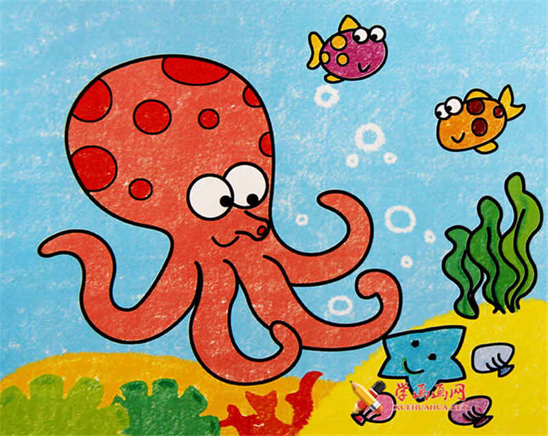儿童油画棒,水中的大章鱼